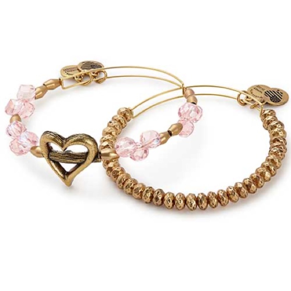 Alex and Ani “Heartfelt” Expandable Bracelet Set with Crystals, Pink, Gold
